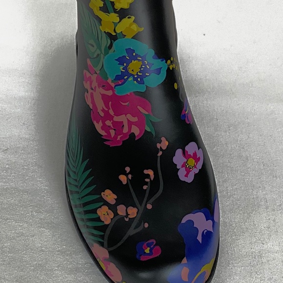 NIB London Fog Blk Floral Short Rain Boots - Picture 4 of 7